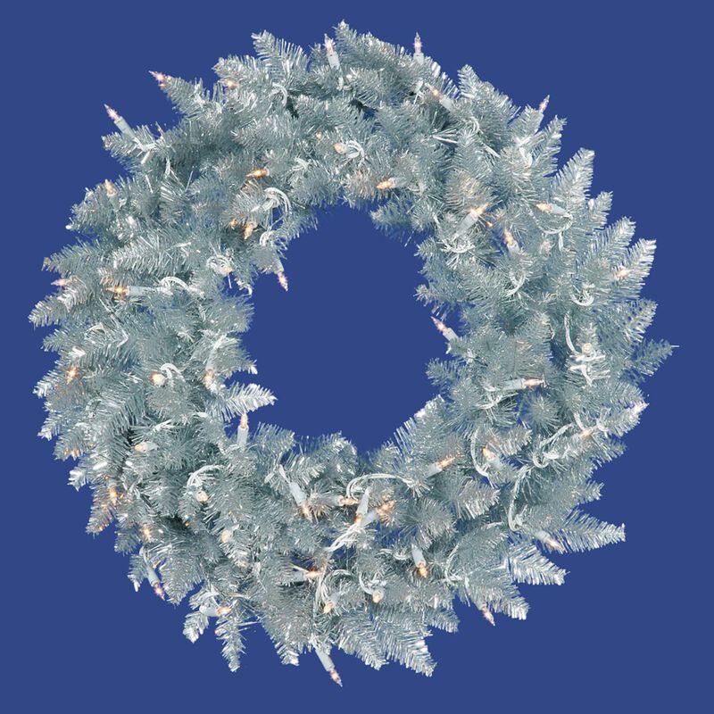 Vickerman 60" Silver Fir Artificial Christmas Wreath, Warm White Dura-Lit LED Lights. - Faux Fir Christmas Wreath - Indoor Seasonal Home Decor image number 1