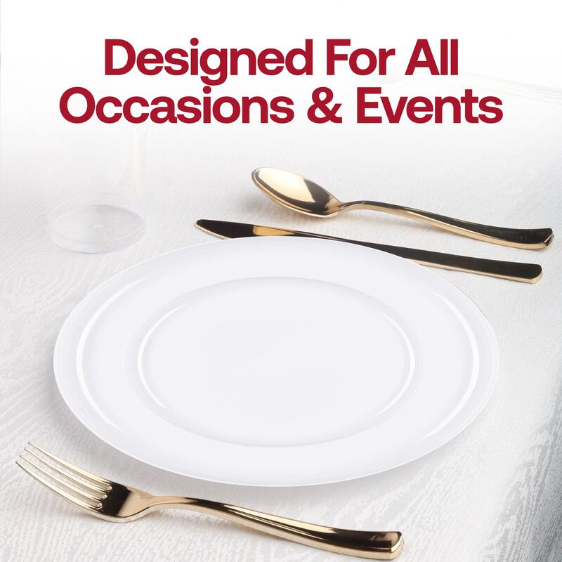 White Flat Round Plastic Dinnerware Value Set (40 Sets) image number 7