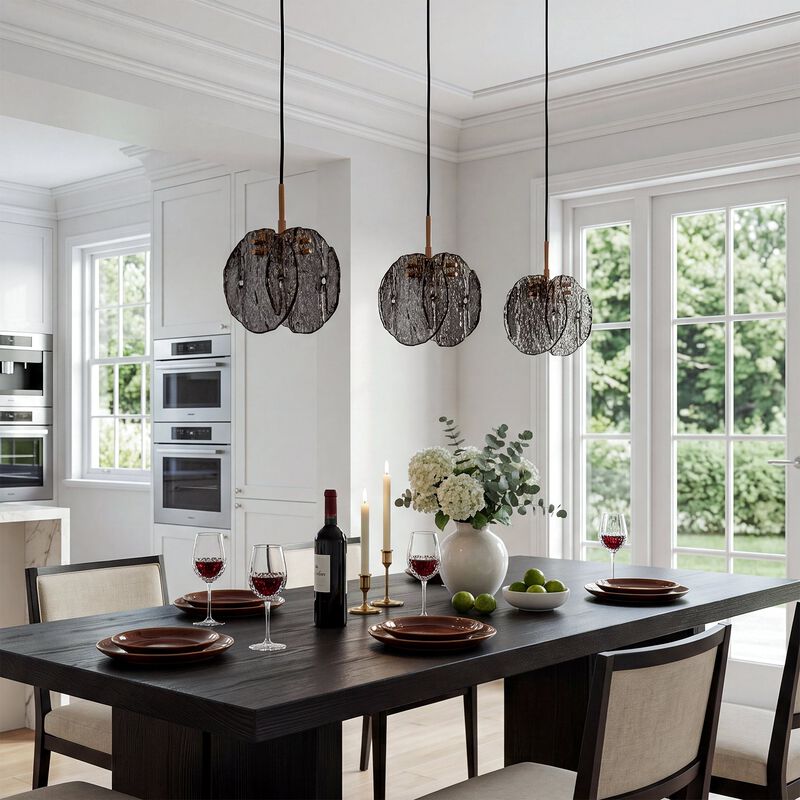 Black and Gold Pendant Light with Smoky Glass Shade, Adjustable Height image number 5