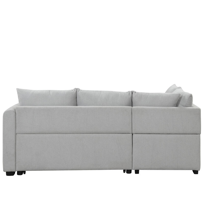 Merax L-shaped Sectional Pull Out Sofa Bed Sleeper Sofa with 2 USB Ports. image number 7