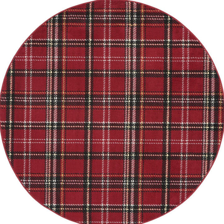 HomeRoots Round Plaid Power Loom Area Rug