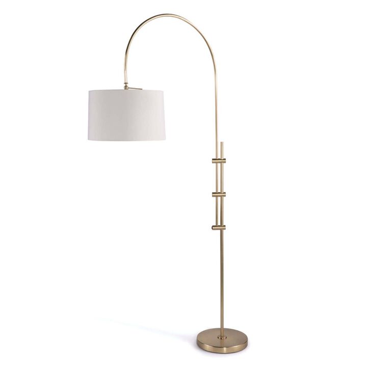 Arc Floor Lamp With Fabric Shade in Natural Brass