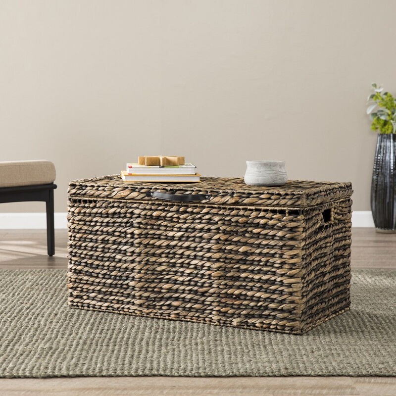 Homezia 33" Brown RattanWicker And Metal Square Lift Top Coffee Table