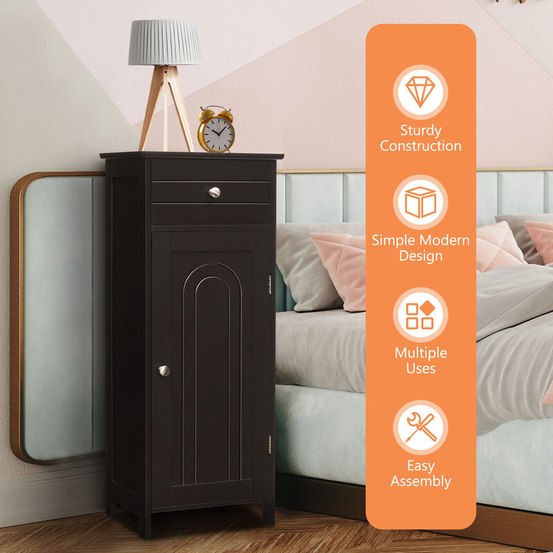 Wooden Storage Free-Standing Floor Cabinet with Drawer and Shelf