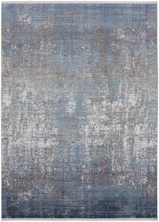 2 X 3 Blue gray And Silver Abstract Power Loom Distressed Area Rug With Fringe