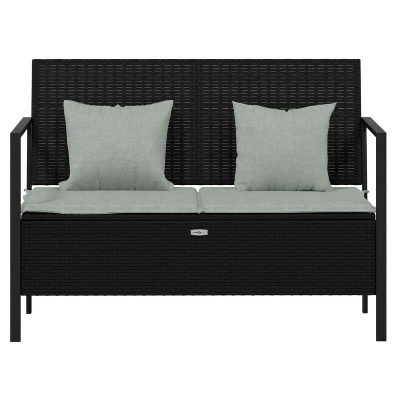 vidaXL Outdoor 2-Seater Patio Bench with Cushions - Weather-Resistant Poly Rattan - Ample Storage Space - Comfortable Seating Experience - Black
