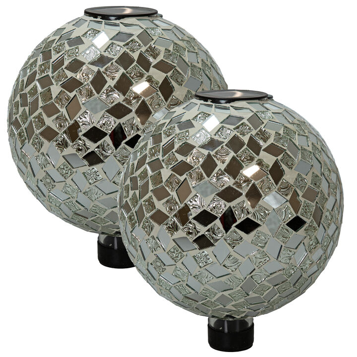 Sunnydaze Mirrored Diamond Gazing Ball with Solar Light - 10 in - 2pk