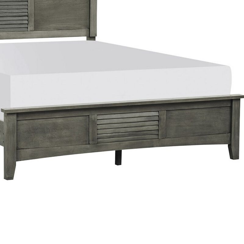 Transitional Queen Size Bed, Headboard, Louvered Panel Design, Gray Finish-Benzara image number 4