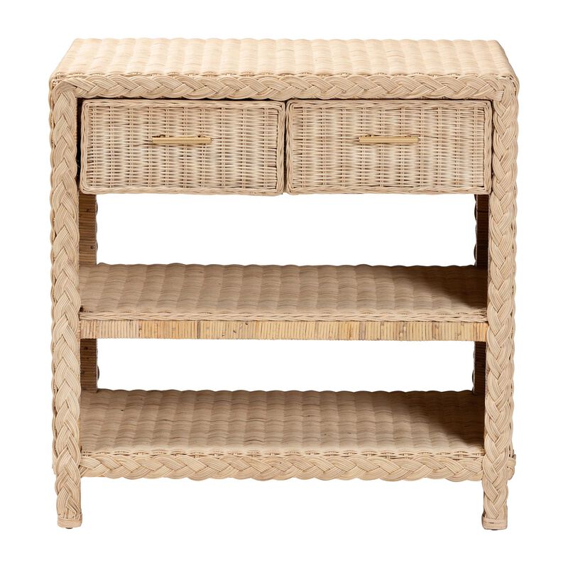 bali & pari Lanica Japandi Sun Bleached Rattan 2 Drawer Console Table