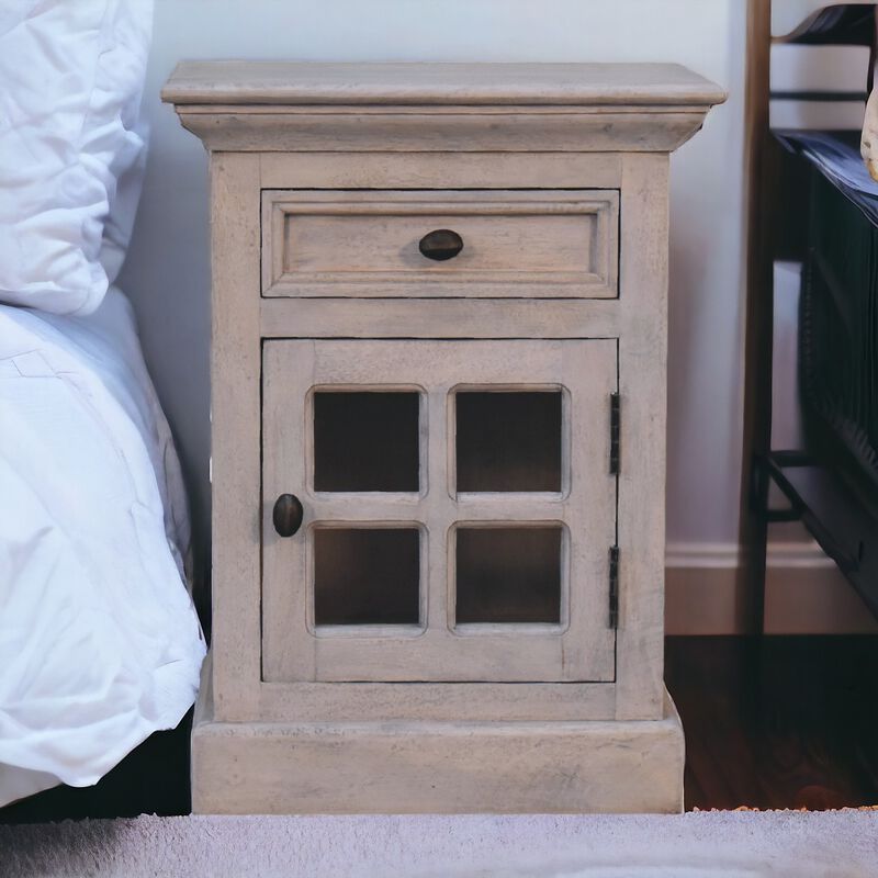 Solid Wood Stone Finish Nightstand  with Glazed1 Door 1 Drawer