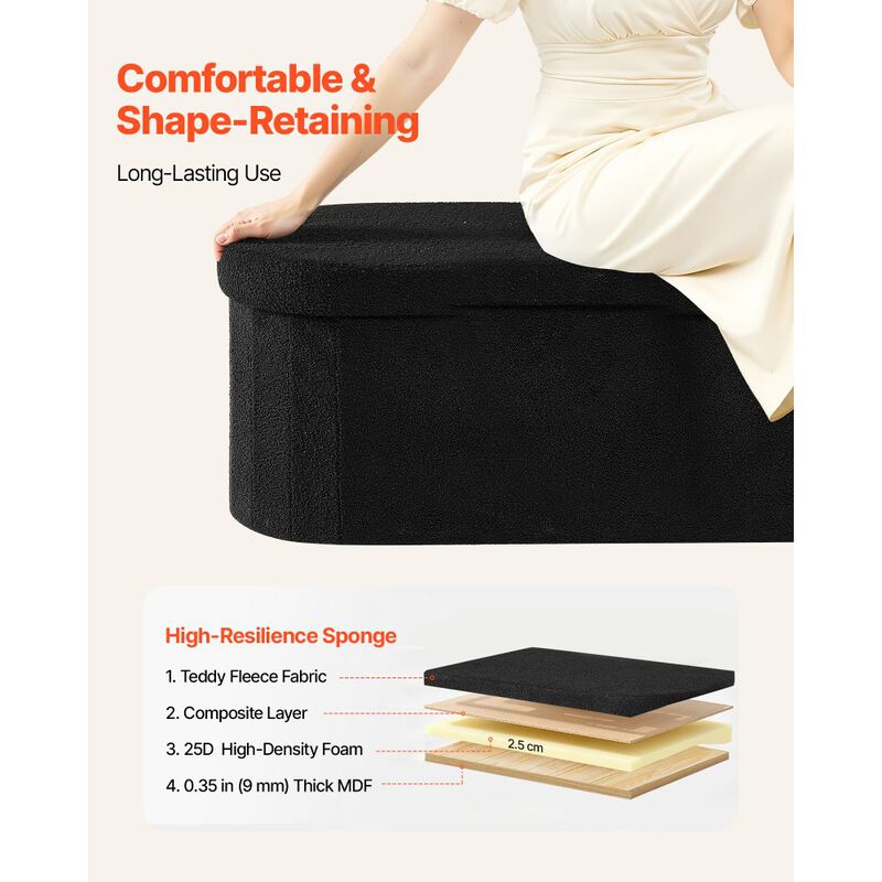 Teddy Fleece Storage Ottoman Bench with Folding Design for Bedroom Entryway image number 4