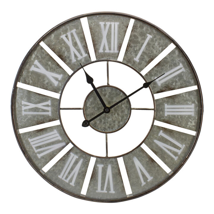 18" Round Galvanized Metal Roman Numeral Wall Clock