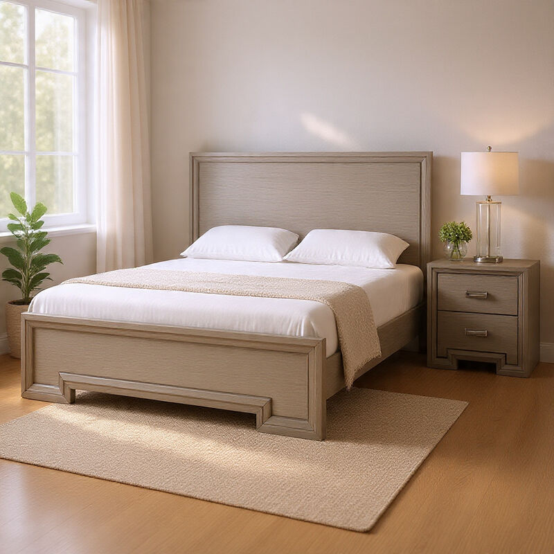 Queen Bedroom Set, White, Nickel Wood, 2 Piece Set with Nightstand image number 8