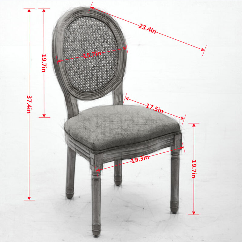 Whisen French Style Dining Chair, Solid Rubberwood Frame with Linen Upholstery and Rattan Back, Armless Set of 2 for Living Room Kitchen image number 9