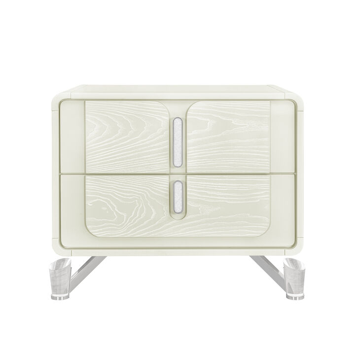Lyra Beige Nightstand with USB Charging Port