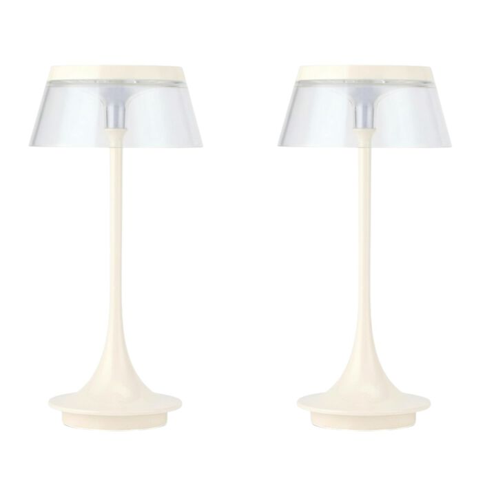 HomeRoots Set of Two 11" White Geometric USB Bedside Lamps With Novelty Shades