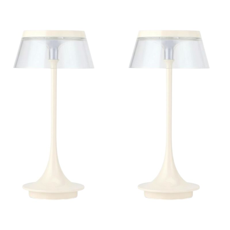 HomeRoots Set of Two 11" White Geometric USB Bedside Lamps With Novelty Shades image number 0