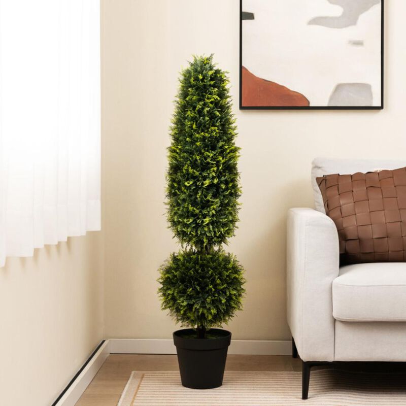 Hivvago 4 Feet Artificial Boxwood Topiary Tree with Natural Vines and PE Leaves