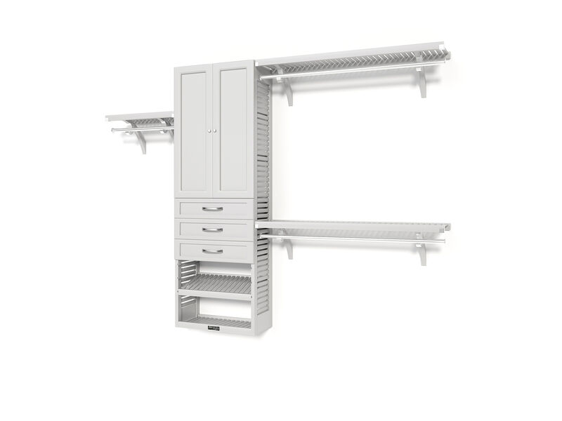 Solid Wood Reach-In Closet Organizer with 3 Shaker Style Drawers and Solid Wood Doors