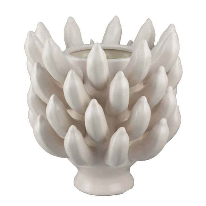 Joseph Accent Vase with Tiered Flame Accents, Ivory Ceramic 11 Inch
