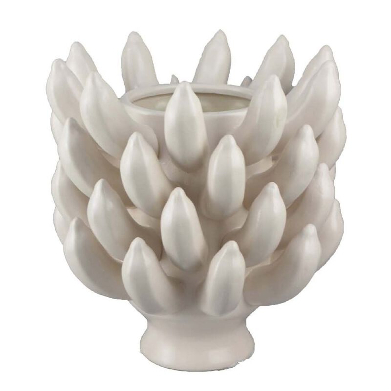 Joseph Accent Vase with Tiered Flame Accents, Ivory Ceramic 11 Inch
