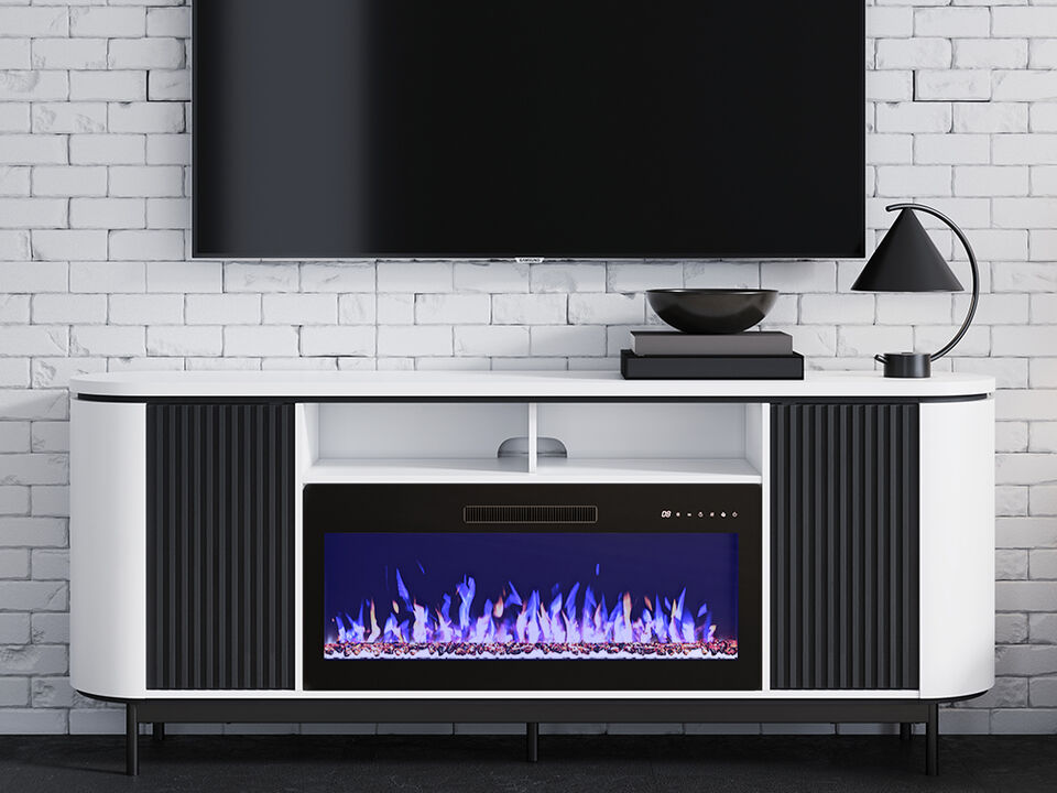BELLEZE 76" Fluted TV Stand with 36" Electric Fireplace, Large Entertainment Center with Storage for TVs up to 80", Modern Media Console TV Cabinet for Living Room and Bedroom, White