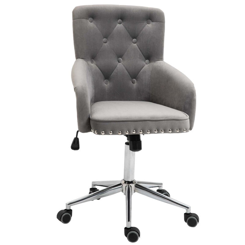 Grey Tufted Task Chair: Home Office Chair with Nailhead Trim