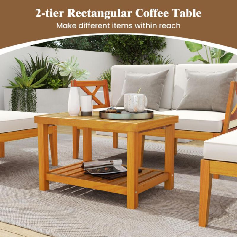 Hivvago 5 Pieces Acacia Wood Patio Chaise Lounge Chair Set with Ottoman and Cushions