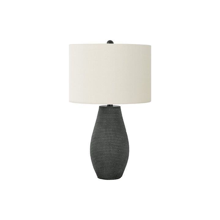 Monarch Specialties I 9655 - Lighting, 24"H, Table Lamp, Black Resin, Ivory / Cream Shade, Contemporary