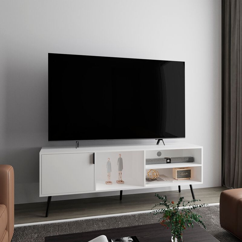 Ekwok TV Stand, 1 Door, 3 Shelves, White