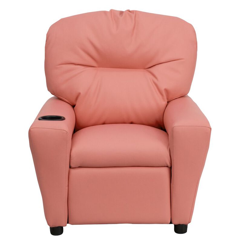Flash Furniture Contemporary Pink Vinyl Kids Recliner with Cup Holder