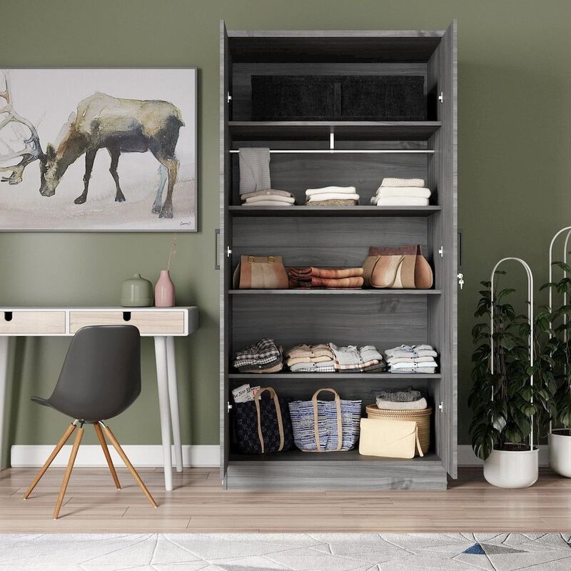 Mirrored 2 Door Wardrobe in Grey Color