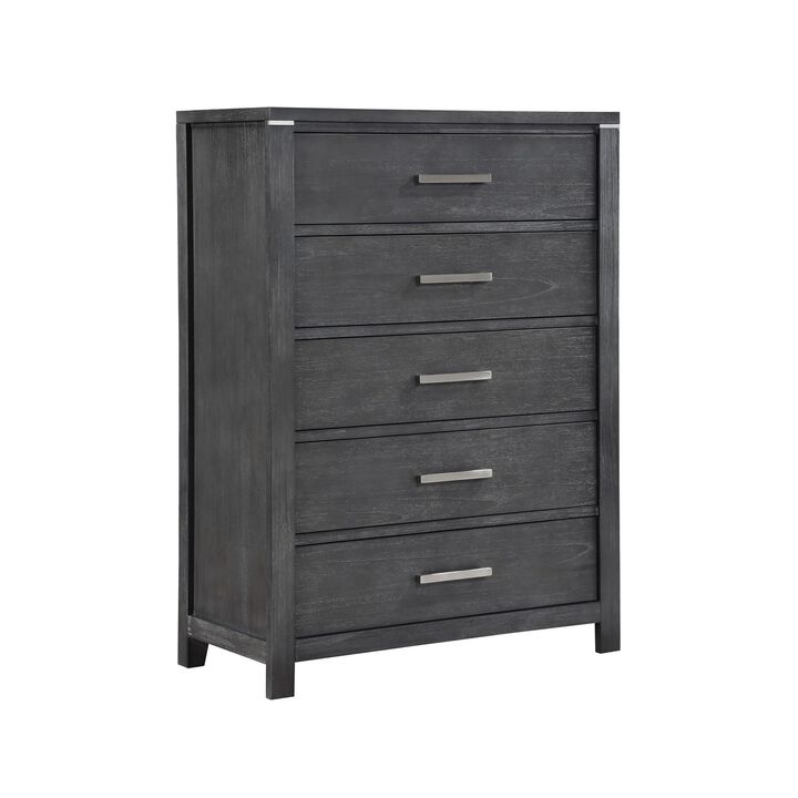 Benjara Tal 52 Inch Tall Dresser Chest, 5 Drawers, Handles, Charcoal, Gray, Chrome