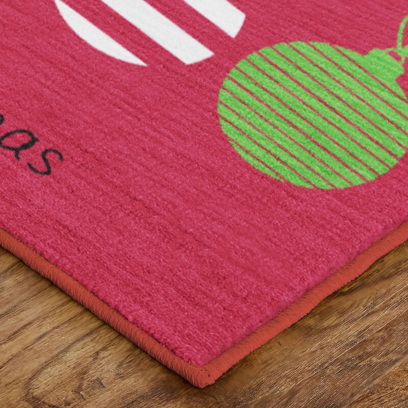 Merry Ornaments Red 2' 6" x 4' 2" Kitchen Mat