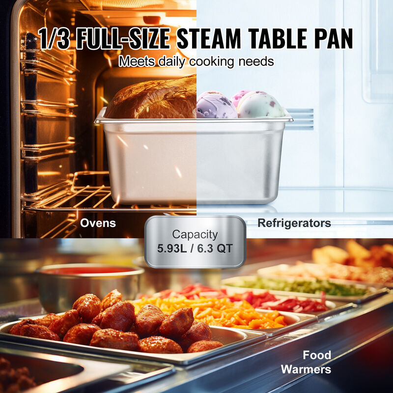 VEVOR 8 Pack 1/3 Size Hotel Pans Steam Table Pan Stainless Steel 6" Deep Lid