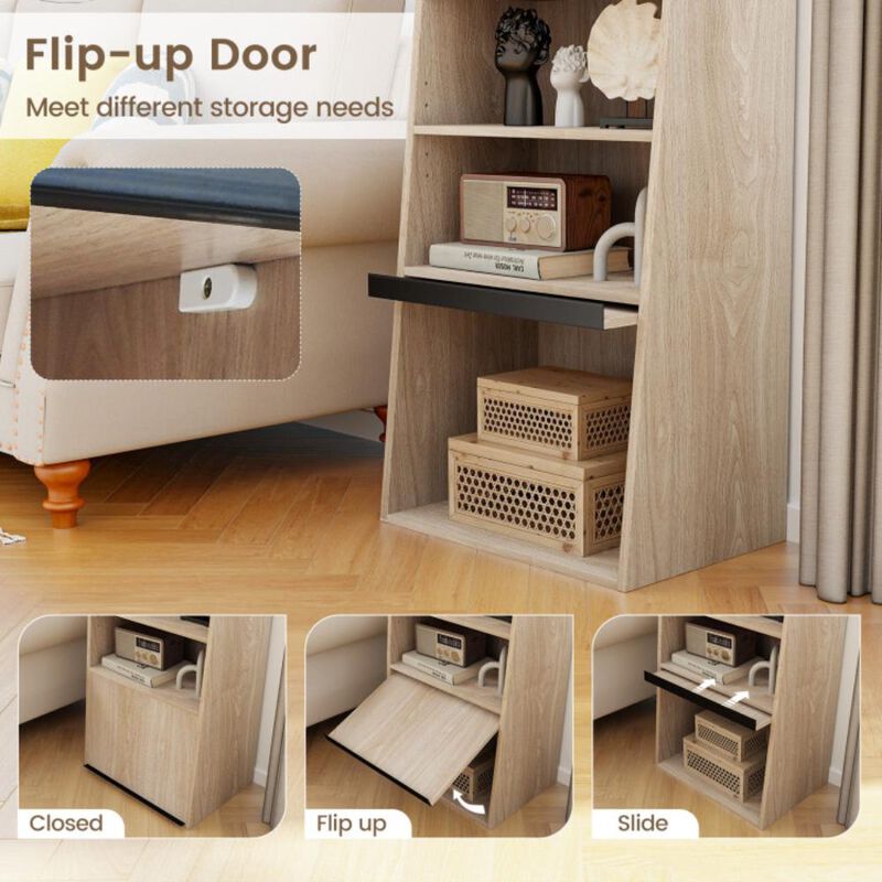 Hivvago 6-Tier Bookcase Freestanding Ladder Bookshelf with 2 Adjustable Shelves and Flip Up Door