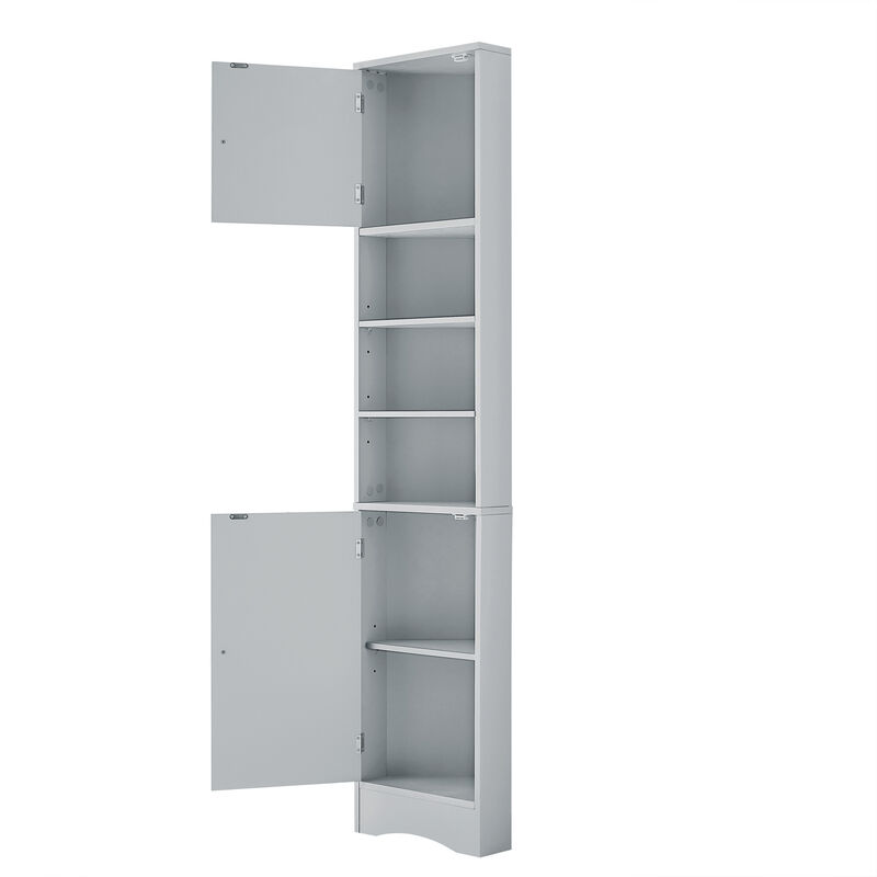 Whisen Multi-Functional Verticle Corner Cabinet, Tall Bathroom Storage Cabinet with Two Doors and Adjustable Shelves