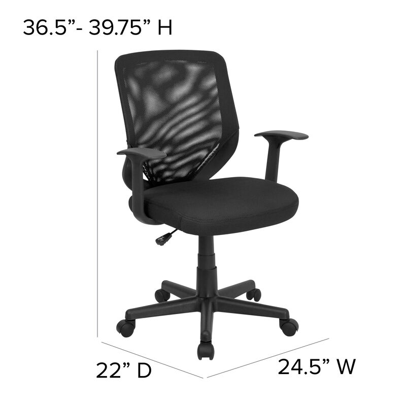 Norris Mid-Back Black Mesh Tapered Back Swivel Task Office Chair with T-Arms image number 4