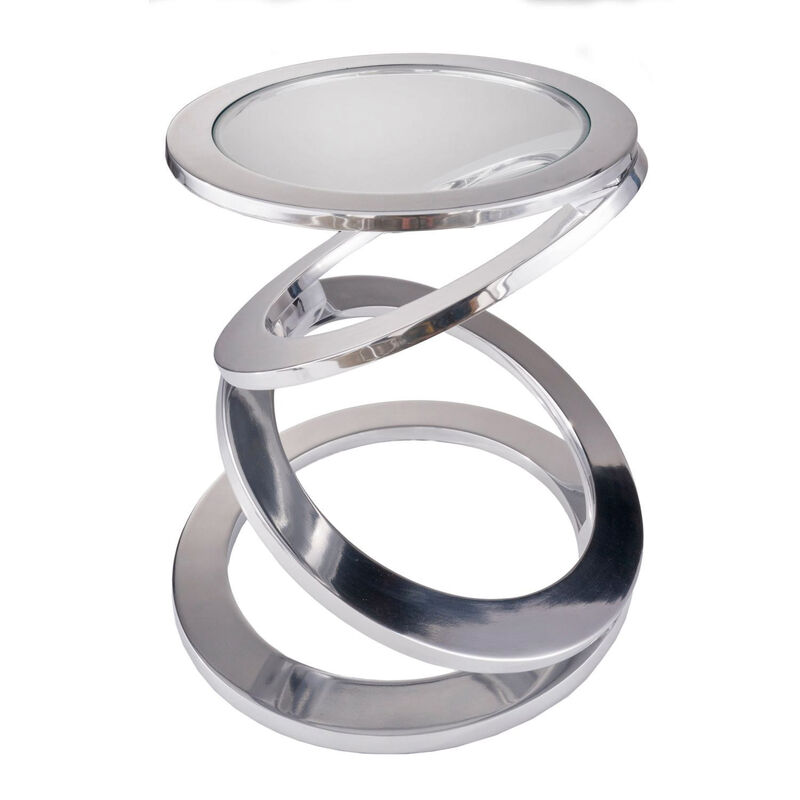 Hivvago 17 Inch  Silver And Clear Glass and Aluminum Round Abstract End Table
