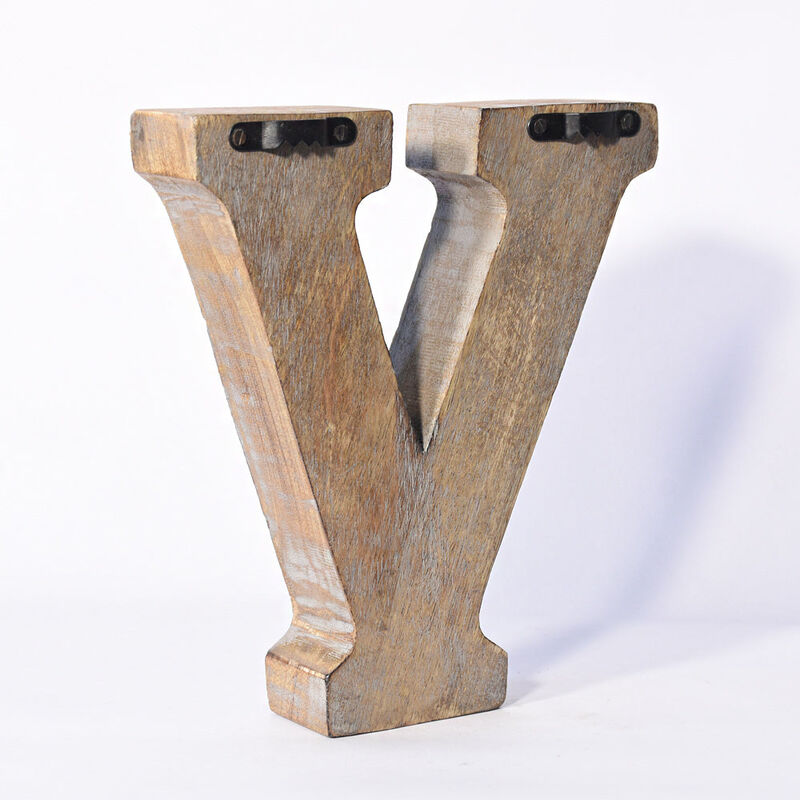 Vintage Gray Handmade Eco-Friendly "V" Alphabet Letter Block For Wall Mount & Table Top Décor