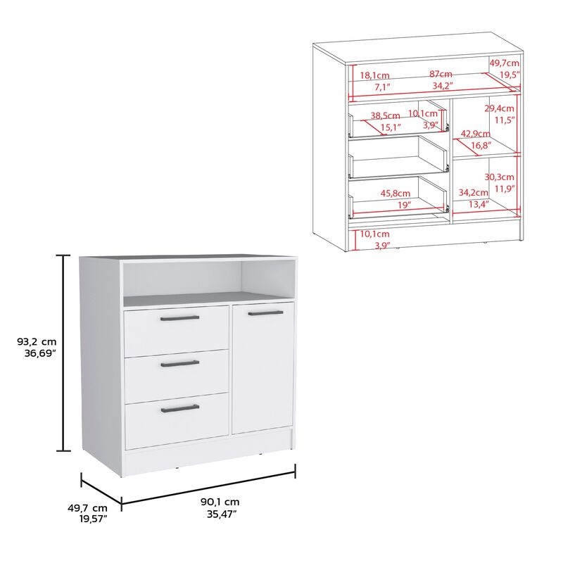 Omaha Dresser Multi-Storage Compact Unit with Spacious 3 Drawers and Cabinet-White