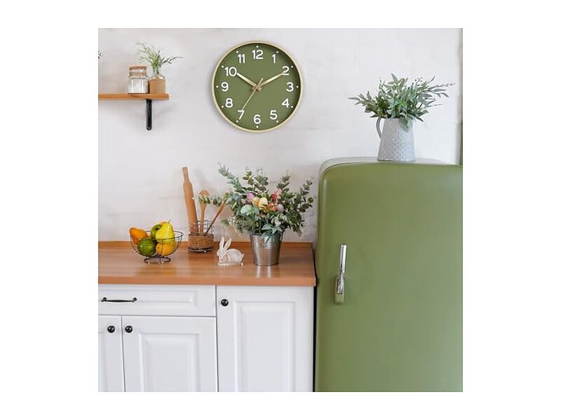 Green Gold Wall Clock 12 Inch Silent Non Ticking Modern Battery Operated image number 2