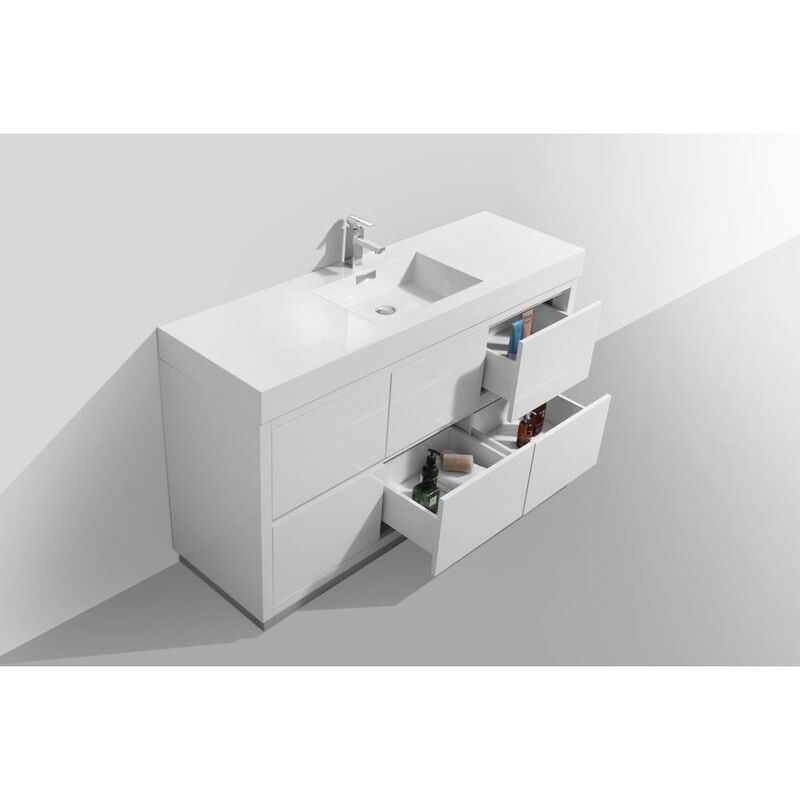 Kubebath Bliss 60 Single Sink High Gloss White Free Standing Modern Bathroom Vanity