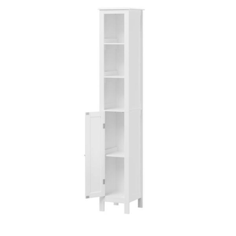 Freestanding Tall Bathroom Cabinet with Adjustable Shelves, 1 Door, and Open Compartments for Small Space Organization