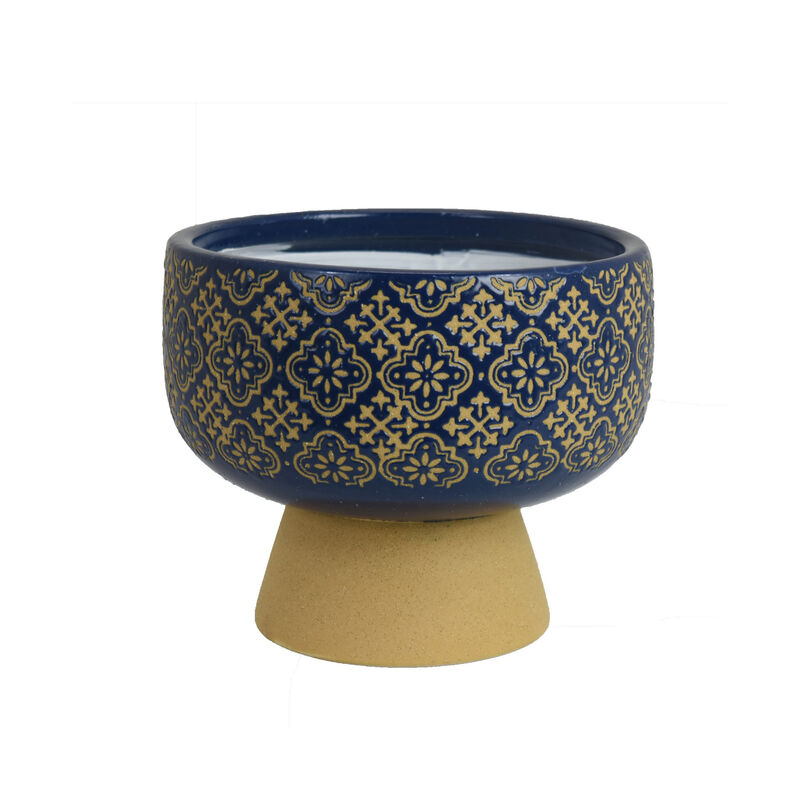 Hea Decorative Planter, Blue Gold Moroccan Pattern Footed Bowl, 9 Inch image number 2