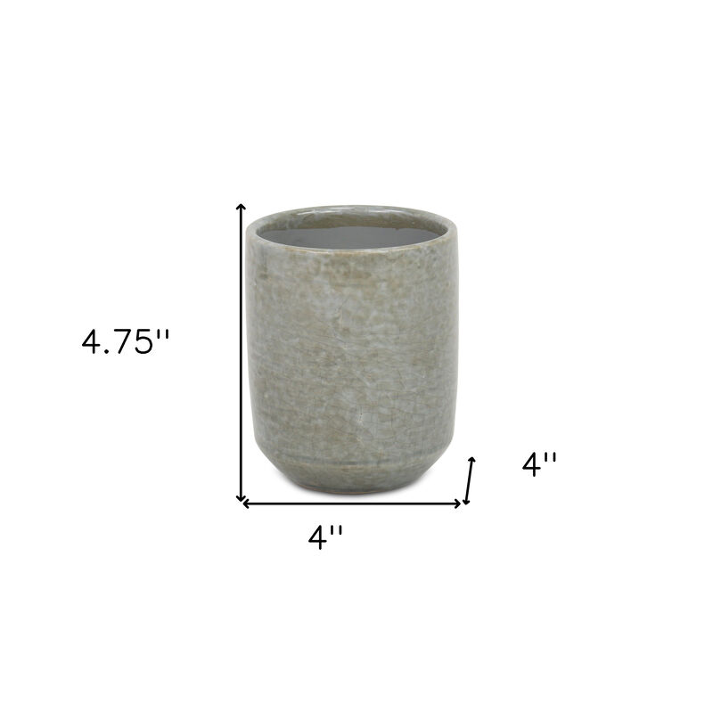 HomeRoots Gray Ceramic 20 Ounce Crackle Mosaic Round Distressed Pot Planter image number 4
