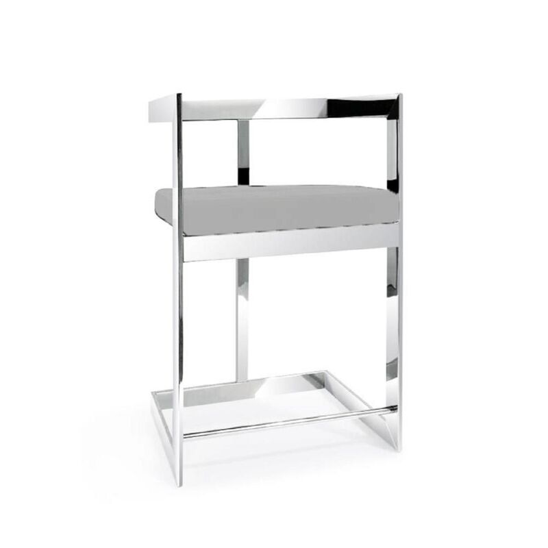 Hivvago 26 Inch Gray and Silver Velvet and Stainless Steel Low Back Counter Height Bar Chair
