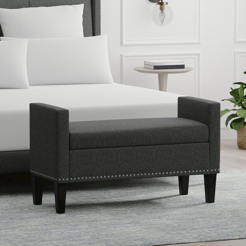 Rize Home 41.5 Storage Bench with Nailhead Trim - Dark Gray image number 4