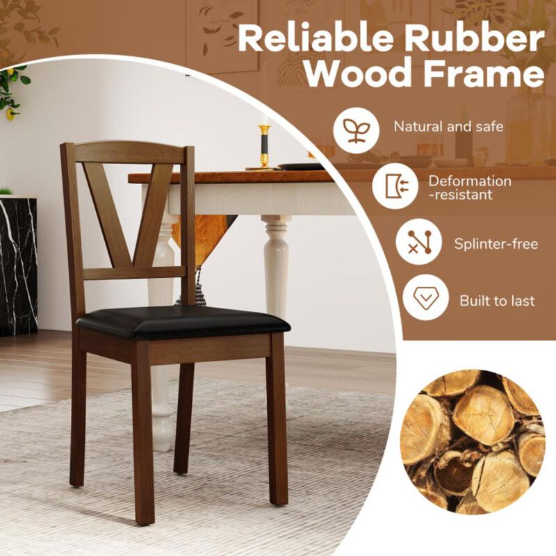 Hivvago Wooden Dining Chair Set of 2 with PU Leather Upholstered and Rubber Wood Frame
