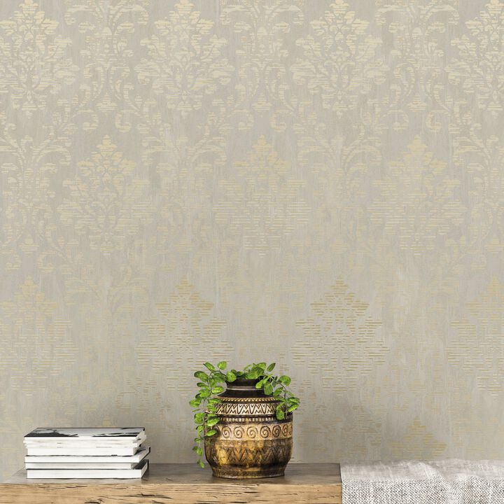 Metallic FX Modern Metallic Damask Gold Wallpaper W78177